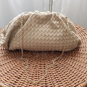 Sandra Roberts Elegant Woven Clutch with Gold Chain